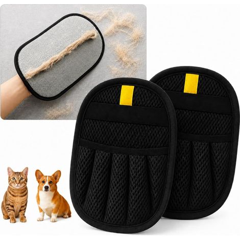 Gant Anti Poils Animaux Lot de 2 pour Chien et Chat Retire rapidement les poils sur canapé, plaid et couchage grâce à l'effet électrostatique. Lavable et réutilisable. (1/5)