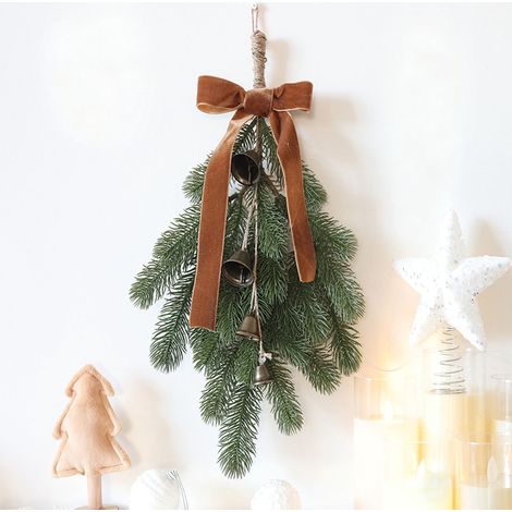 Guirlande De Noël - Branchages Verts Artificiels Avec Pommes De Pin Et Nœud Rouge - Pour Porte Mur Fenêtre Intérieur Extérieur - 1 Pièce (1/4)