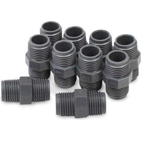 Lot de 10 connecteurs mâles à mâles en PVC noir 3/4" BSP, adaptés pour l'irrigation des terres agricoles, connexion de tuyau d'eau