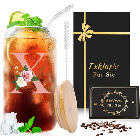 Mason Jar Tasse en verre avec couvercle et paille - 500 ml - Verre à smoothie - Pour milkshakes, jus, smoothies, bières - Idéal pour les cadeaux (1/5)