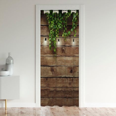 Rideau de porte en bois rustique - 1 panneau - Style campagne - Style ferme - Pour armoire, chambre à coucher, cuisine, intimité - 203 x 106 cm (H x l) (1/3)