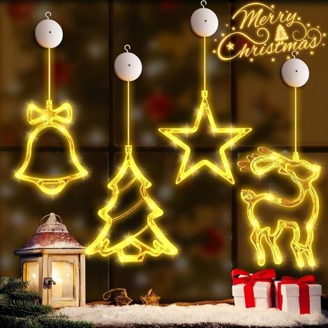 Garland brighter LED for windows - Set of 4 - Garland brighter of Christmas with cups - Lights LED - Suitable for the decorations of Christmas indoor or outdoor -Light warm white (1/5)