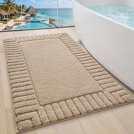 Tapis de Bain Antidérapant, Tapis Salle de Bain en Microfibre Absorbant et Doux, Dos en Caoutchouc, Lavable en Machine, Séchage Rapide, pour Douche et Baignoire, Beige, 60 x 110 cm (1/3)