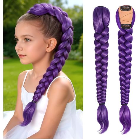 2 Pièce Perruque Violette Enfant, 26" Perruque Femme Enfant Tresses Violette, Perruques Déguisement Hunter, Anime Cosplay Purple Wig Déguisement Cosplay Halloween Carnaval Fête Kpop (Violet)