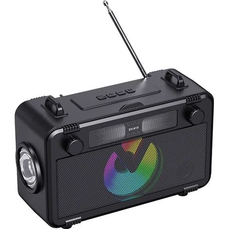 Radio portable rechargeable à énergie solaire, radio FM d'urgence, enceinte Bluetooth 5.3 sans fil, barre de son avec lampe torche LED, lecteur de carte TF et lecteur de musique USB (1/5)