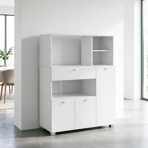 Meuble de rangement 90 x 40 x 120 cm blanc avec étagères ouvertes et tiroir HAVRYA (1/5)