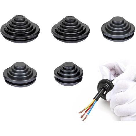 60 Pcs Œillets En Caoutchouc, Passe Fil Caoutchouc Pour Trous, Oeillet Passe Cable En Forme De Tour Pour Joints De Câblage Plomberie Voiture Bateau, 10 Mm/16Mm/20 Mm/25 Mm/30 Mm (Noir) (1/5)