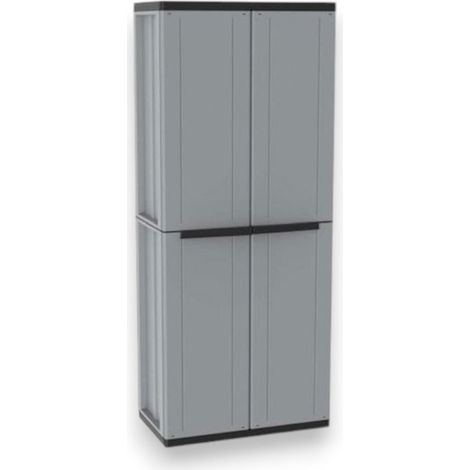 Escobero alto con 4 estantes en material termoplástico gris para uso interior dimensiones 680x375x1635 mm