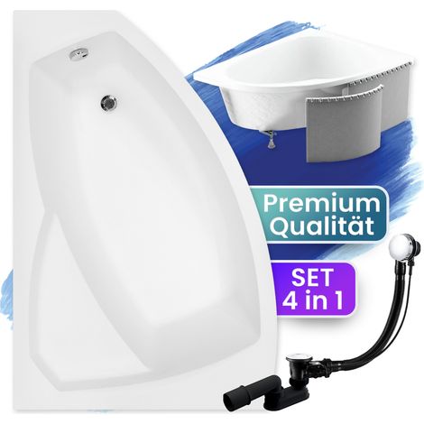 Badewanne Eckbadewanne 130x85 Links mit Styroporverkleidung, Ablauf & Füße GRATIS - Komplettset 4in1 Original Acryl Wanne Siphon - BADLAND RIMA (1/5)