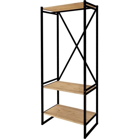 Placard d'entrée, meuble d'entrée coloris chêne cambrian, noir - longueur 66 x profondeur 34 x hauteur 160 cm (1/3)