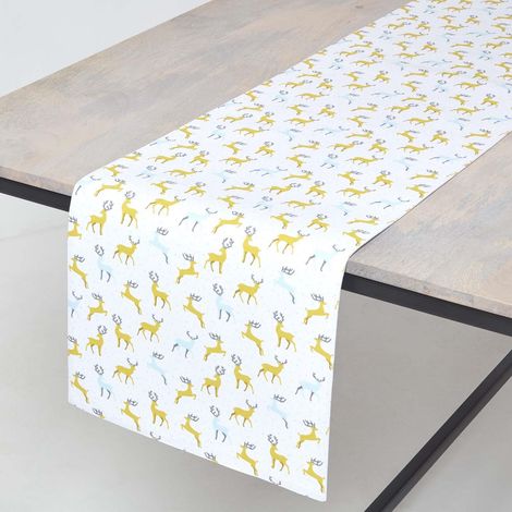 HOMESCAPES Majestic Stag Grey Christmas Table Runner 35 x 250 cm