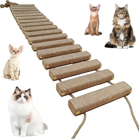 Échelle pour chat 150 cm, pont en bois et corde en sisal (1/5)