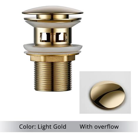 (Light Gold-1) Bathroom Bath Pop Up Drain Stopper Rose Gold Polished Anti-Corrosion Durable With OverFlow Hole Basin Sewer Plug (1/4)