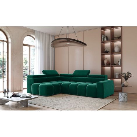 Ecksofa Designersofa DARCY in Stoff Salvador Flaschengrün Ottomane Links (1/5)
