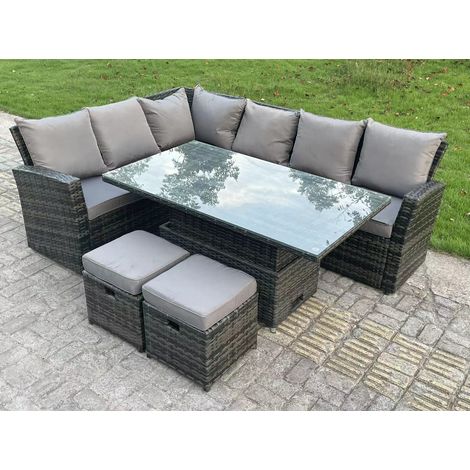Fimous Hoher Rücken Outdoor Gartenmöbel-Set Ecksofa Sets Höhenverstellbarer Esstisch Dunkelgrau gemischt 8 Sitzer Linke Ecke (1/5)