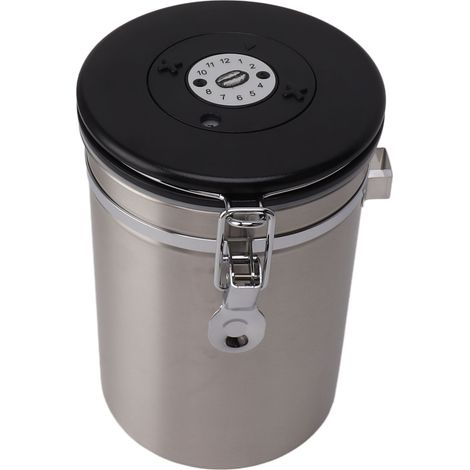 Boîte à café hermétique de 1,8 L en acier inoxydable avec cuillère intégrée, couleur argent. (1/5)