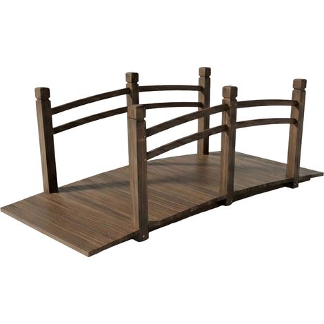 Puente de abetos del jardín: cruce de estanque de madera con arco