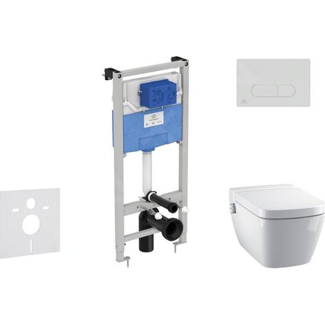 Ideal Standard ProSys - Ensemble pour WC suspendu, cuvette et abattant TECEone, Plaque de déclenchement Oleas M1, Rimless, SoftClose, blanc ProSys120M SP58