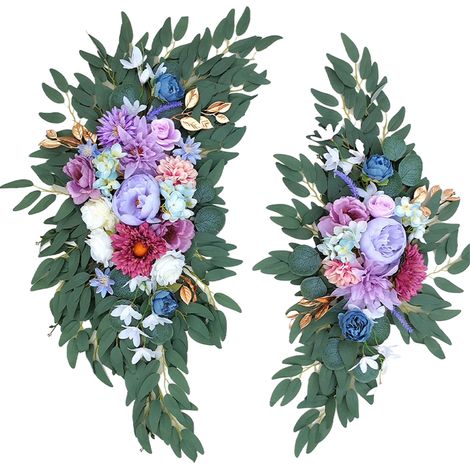 Ensemble de 2 guirlandes de fleurs artificielles multicolores pour arche de mariage, décoration de bienvenue et de cérémonie de réception. (1/2)