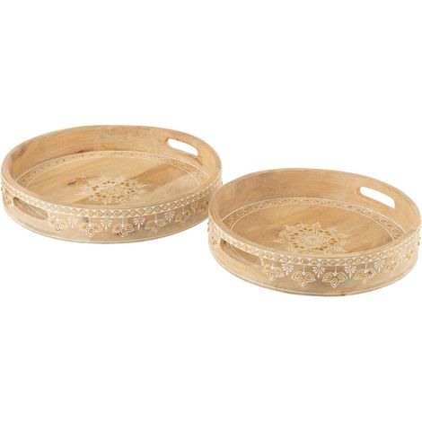 Lot de 2 Plateaux en Bois "Perle du Sahara" 40cm Naturel