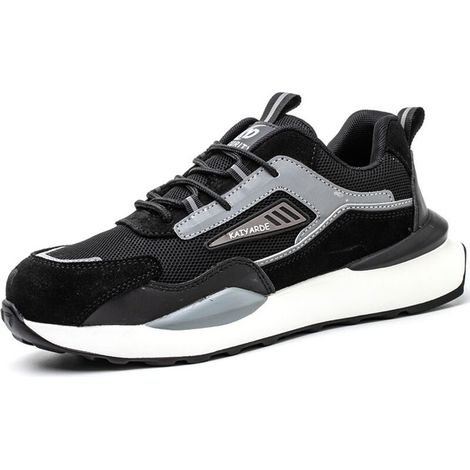 Chaussures de travail pour hommes et femmes, chaussures de protection du travail sur les chantiers de construction, chaussures à bout en acier, respirantes et confortables, légères et douces-36,noir (1/3)