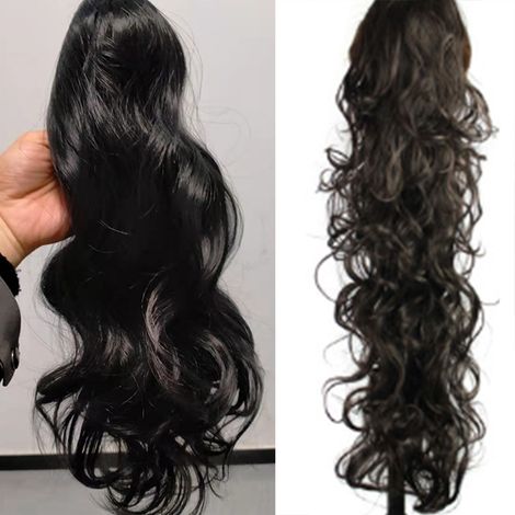 Perruque Queue de Cheval Synthétique Extension Cheveux Long Bouclé Ondulé Texturé 8,5oz Cheval Hairpiece Femme (1/5)