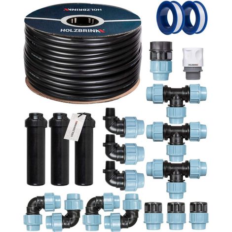 HOLZBRINK Start Set Bewässerungssystem Rasenbewässerung inkl. 30 m LDPE Verlegerohr 25 mm, 5x Versenkregner, HTB-11-5-30