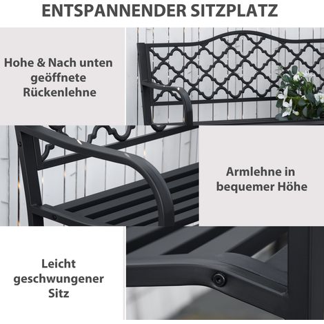 Ban de Jardin 2 Places Métal Banc jusqu'à 240 kg Banc Terrasse avec Dossier & Accoudoirs Meubles de Jardin Fonte Noire 128 x 58,5 x 89 cm (1/5)