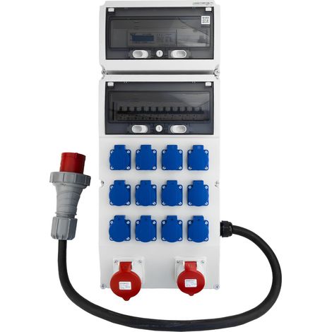 Tableau électrique de chantier 32 A, 16 A, 12 prises Mennekes 230 V, avec compteur d'énergie MID et câble 5 × 10 mm² Doktorvolt eXT-S/FI DV-8218-F (1/4)