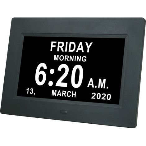Noir Horloge numérique 7 pouces Cadre photo numérique Horloge calendrier avec police de caractères surdimensionnée Ecran IPS Horloge numérique HD (1/3)