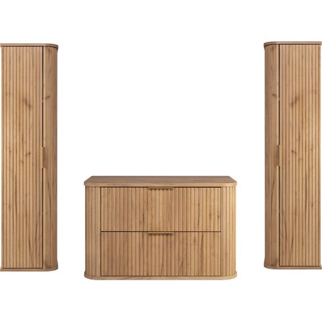 Ensemble meuble sous vasque 80 cm et deux colonne 35/139 cm à suspendre GLAMOUR CHÊNE CRAFT D'OR (1/5)