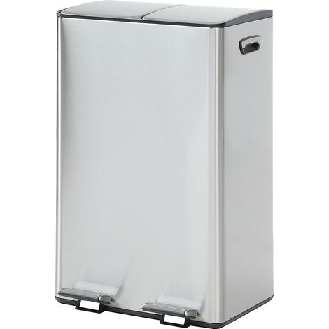 Pattumiera per la raccolta differenziata a pedale in acciaio inox 2 contenitori 30L Cromo - GANEM