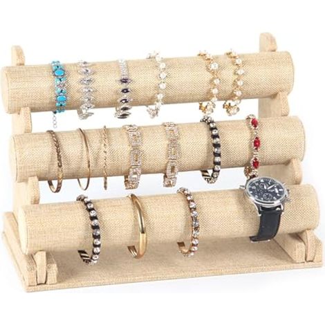 Présentoir à bijoux en velours : présentoir à bracelets amovible à 3 étages pour femmes et filles, porte-bijoux pour bracelets, colliers, présentoir à bijoux pour la maison ou le magasin (1/5)