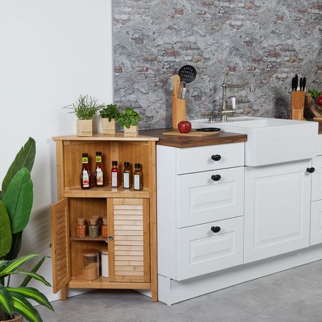 Eckschrank aus bambus - 3 einlegeboden lamellenturen