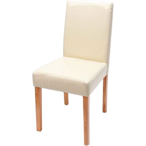 Silla comedor cocina en piel color crema, patas de madera clara, estilo moderno 040002331
