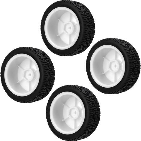 Satz mit 4 weißen Flachreifen für 1/10 RC-Sportwagen: robustes Gummi, hohe Verschleißfestigkeit, Dämpfung, langlebige Räder. (1/4)