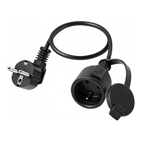 Extension Cable with Protective Contact Cable, 250V/16A Schuko Power Cable Protective Contact Plug Type F (CEE 7/7) 90° Angled with respect to Socket (CEE 7/7) - Black (0.5M) (1/5)