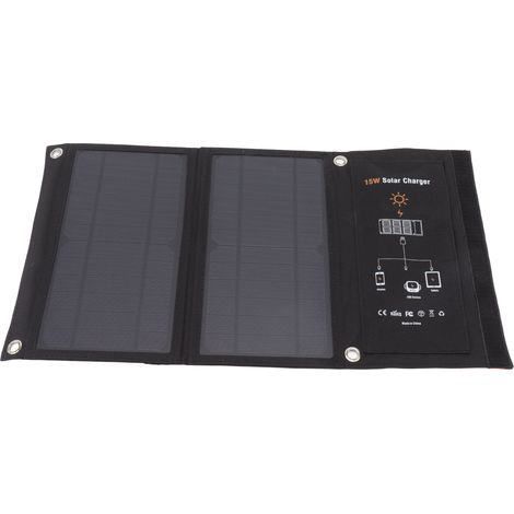 Panneau solaire monocristallin 15W pliable avec chargeur double USB, pack de recharge pour batterie externe téléphone en extérieur, noir (1/5)