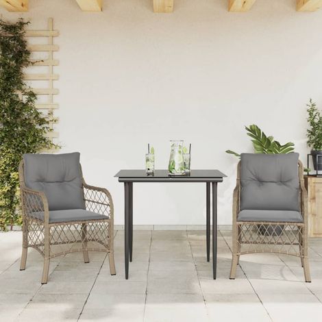 Sillas y mesita de jardín 3 piezas ratán sintético cojín beige