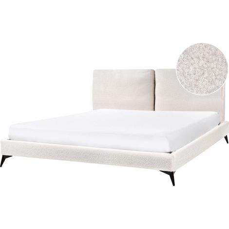Letto matrimoniale imbottito in bouclè bianco 180 x 200 cm con rete a doghe Melle
