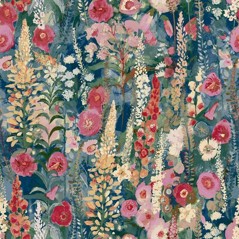 Grandeco Delphinium Navy Blue Wallpaper Painted Floral Paste The Wall Vinyl (1/4)