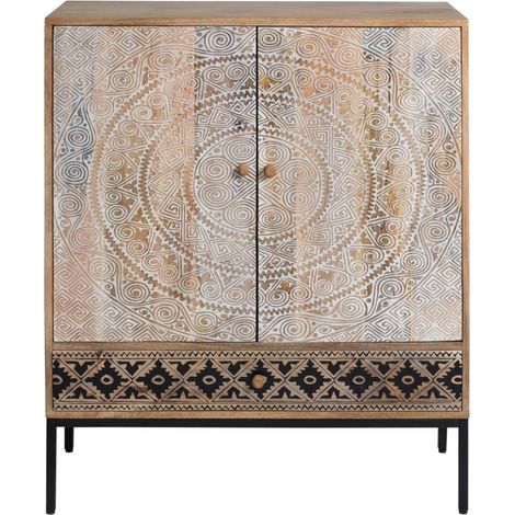 Made In Meubles – Armoire sculptée en bois de manguier – Dimensions 105x90x38 cm – Design élégant avec sculptures – Pour rangement durable et esthétique (1/5)