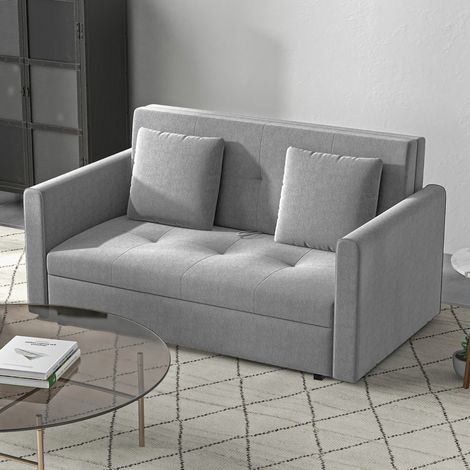 Snow Flannel Two-Seater Sofa Bed, with Storage - Grey