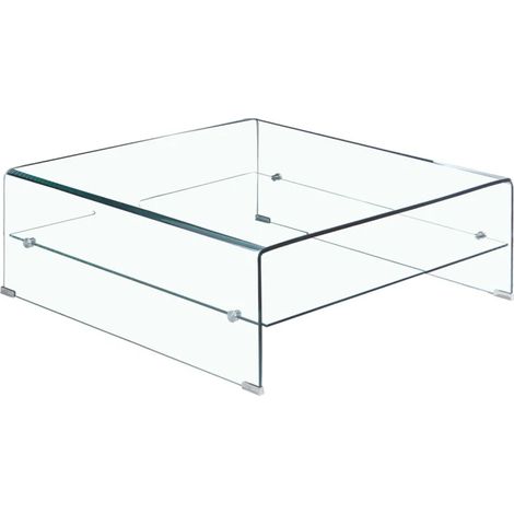 Table basse carrée 80 x 80 cm en verre trempé – Étagère en verre – Design moderne et épuré – Hauteur 40 cm – Meubletmoi (1/5)