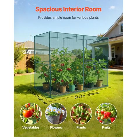 Cage à Culture Jardin 2,4x1,2x1,8 m Cage à Plantes avec Porte Zippée pour Tomates, Filet Anti Oiseaux Résistante au Vent Filet de Protection de Plantes Couverture de Potager Surélevé Extérieur (1/5)