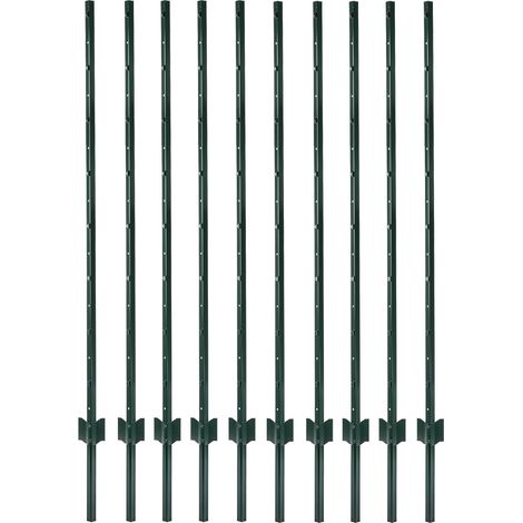 Metal Fence Posts 5Ft 10Pc Set U Shape Powder Coated for Garden Boundary Green (1/5)