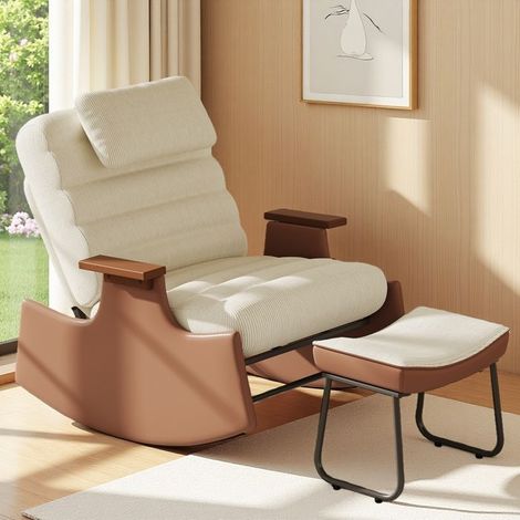 Fauteuil à bascule avec repose-pieds, Rocking chair, Fauteuil avec dossier réglable, Appui-tête, Accoudoirs et dossier rembourré (1/5)