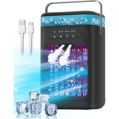Portable Air Conditioner Fan, 3 Speeds, 2 Mist Modes, 120° Oscillation, 7 Color Lights, Timer Cooling Fan for Bedroom-Black (1/5)