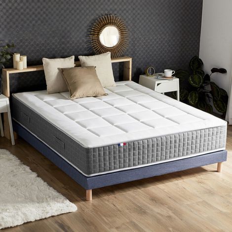 Matelas ressorts MAX 7 zones sommier rigide pack couette oreiller 160 x 200 Sommier Bleu denim (1/5)