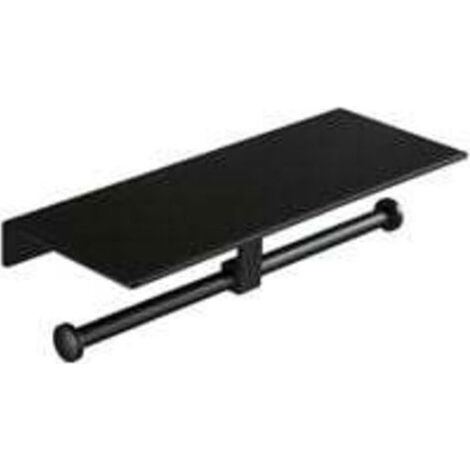 Porte-papier toilette sans perçage avec étagère pour téléphone portable, fixation murale double pour salles de bains (noir) (1/3)